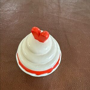 White Ceramic Heart-Top Trinket Dish with Red Accents